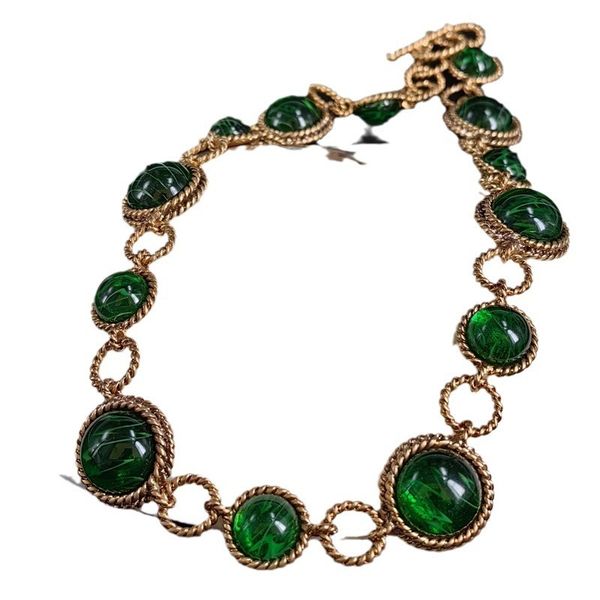 Vintage Emerald Glass Pendant Gold Plated Retro Women's Jewelry