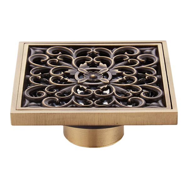 Antique Brass Square Shower Drain Cover Bathroom Floor Plug Hole Grate