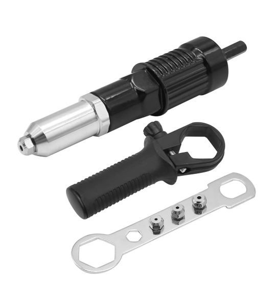 Cordless Pop Rivet Gun Adapter With Handle, 6 Interchangeable Rivets Heads