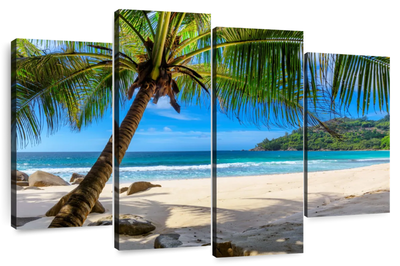Canvas Art - Palm Sandy Beach 4 Piece Canvas Wall Art For Living Bedroom
