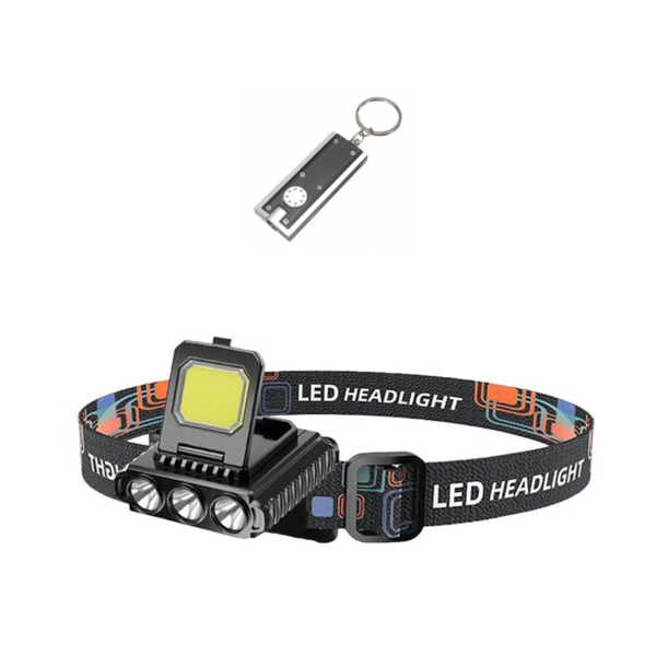 Multifunctional Rechargeable Headlamp with LED Keyring Torch - 2 Pack