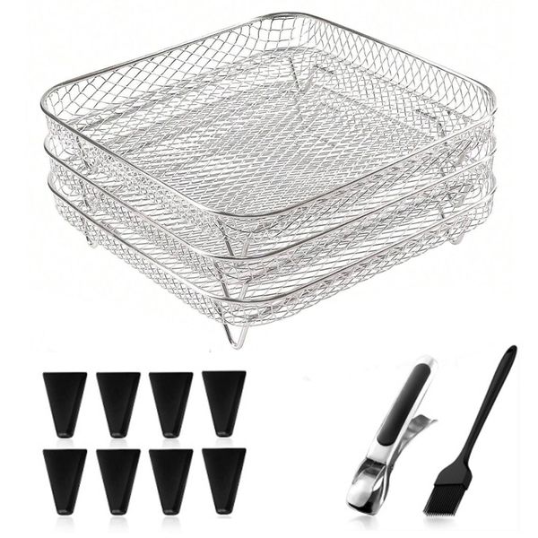 3 Tier Stackable Baking Square Air Fryer Stainless Steel Rack Square-13 Set