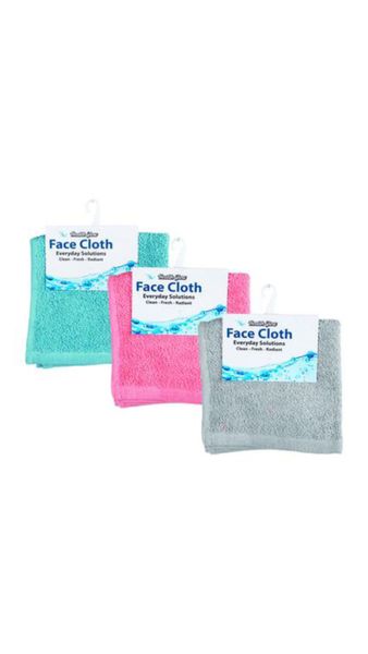 Plain Face Cloths - Assorted Colors - Set of 3