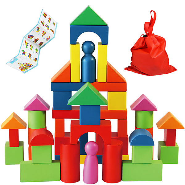Stacking Blocks Wooden Building Blocks Early Learning Toys for Kids - 50 Piece