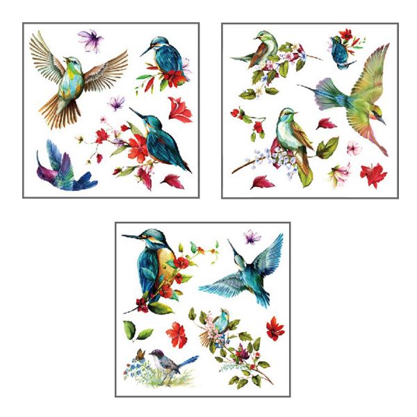 MeiView Window Decals Not Stickers - Floral Hummingbirds 3-Set Bundle