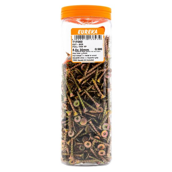 EUREKA Cut-Screw Full Thread Yellow Passivated 5 x 30mm Q:500 T1F060