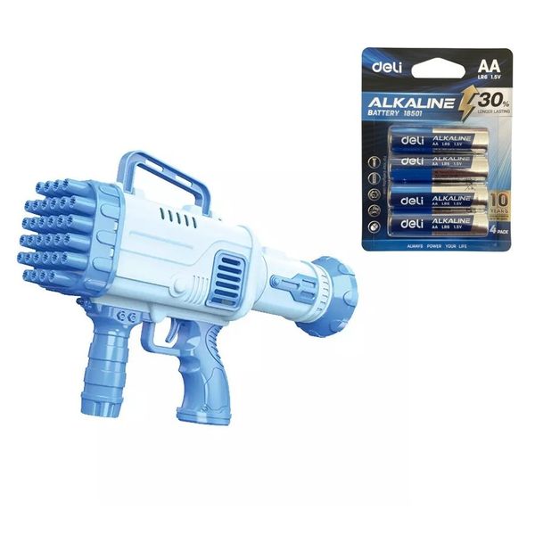 32 Hole Bazooka Bubble Gun Maker With 4 Pack Deli AA Batteries