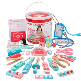 34 Pieces Pretend Play Doctor/Nurse Role Play Wooden Medical Set