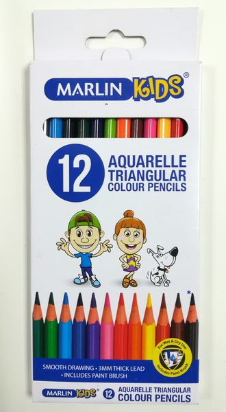 Marlin Kids Aquarelle Triangular Colour Pencils 12's + Brush