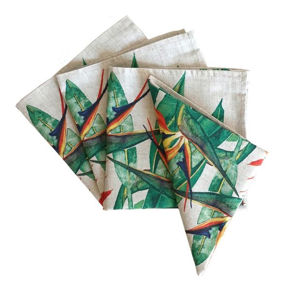 Vintage Strelitzia Flower Fabric Printed Napkins 45x45cm - Pack of 4