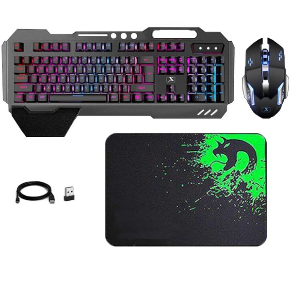 Wireless 2.4G RGB Backlit Mechanical Feel Gaming Keyboard Mouse