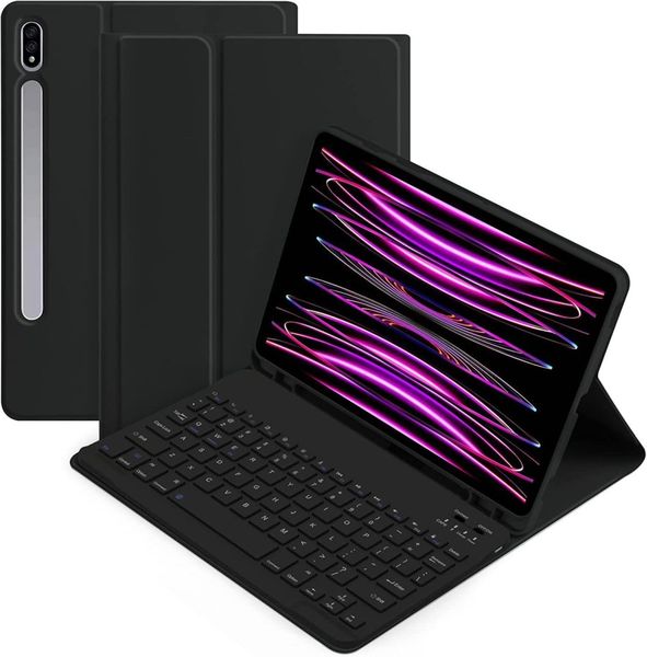 TUFF-LUV Bluetooth Keyboard Case for the Samsung Tab S9 Plus 12.4" (SX-X810) - Black (for charging - this Tablet - Chargers via USB-C)