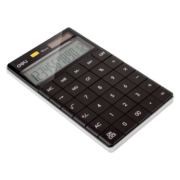 Deli Calculator 12 Digits Dual Power 165.3×103.2×14.7mm Black