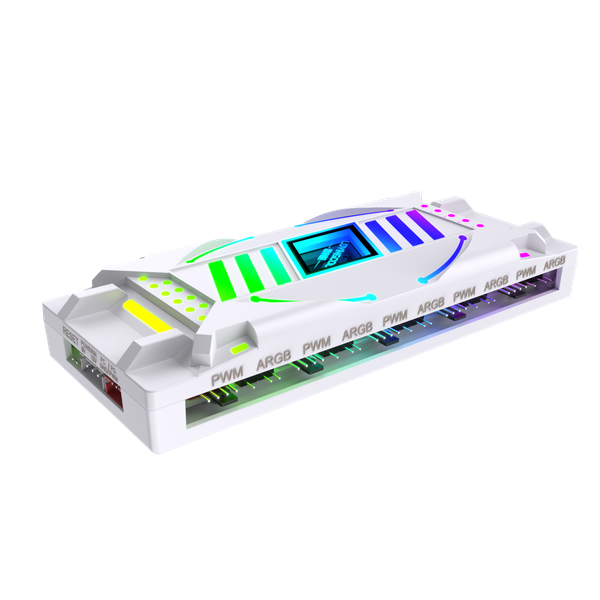 Gaming PC ARGB and Fan Speed / Power Controller with Remote Ports Hub White