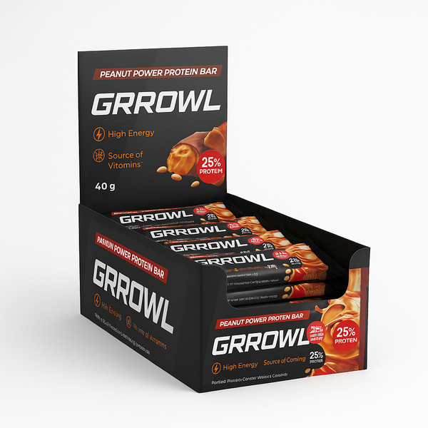 GRROWL - Peanut Power Protein Bar 15 x 40g Energy Bars (25% Protein)