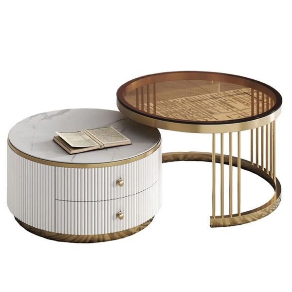 Modern Nordic Nesting Coffee Table with 2 Drawers