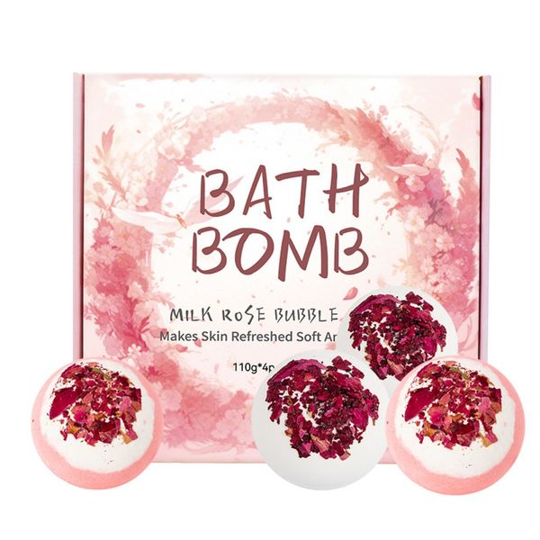 2 Milk + 2 Rose Bath Bombs Dual Nourishment Aromatic Skincare