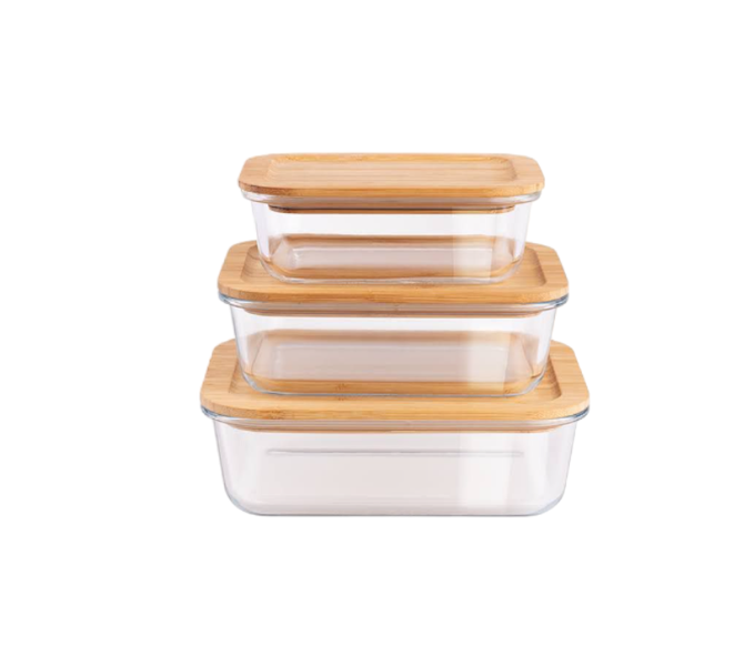 Airtight Bamboo Lid Heat Resistant Borosilicate Glass Container - 3 Piece