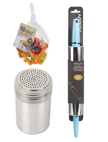 Cookie Cutters Small + Rolling Pin 35cm + Flour Shaker Stainless Steel 7x9cm