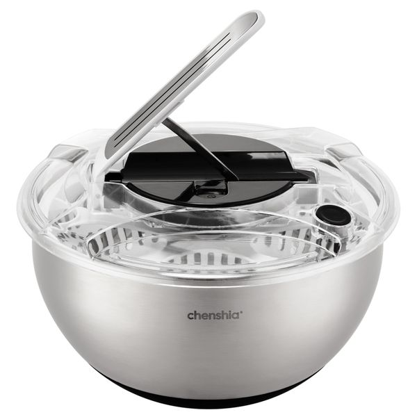 Chenshia Steel Stainless Salad Spinner with Stop Button Non-Slip Base -3.5L