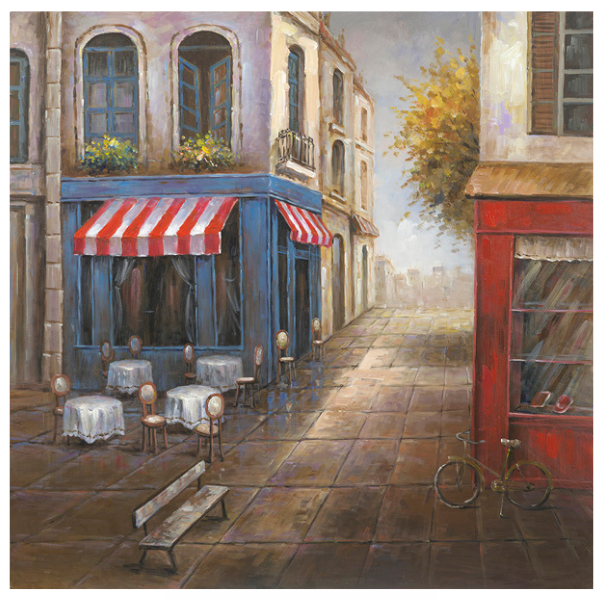 Painted Canvas - Street Scene - Tuscan Café' I - 1000mmx1000mm