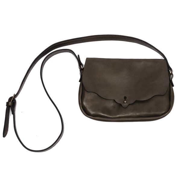Genuine Leather Button Closure Handbag - Scallop