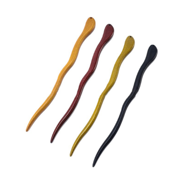Vintage Wooden Wave Shaped Chinese Hairpin - 4Piece, 18CM