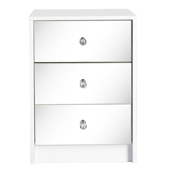 Bedside Table Mirrored Side End Table 3 Drawer N image