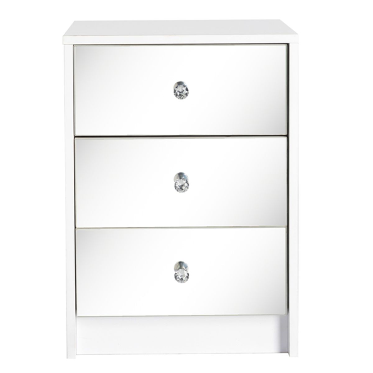 Bedside Table Mirrored Side End Table 3 Drawer Night Stand Pedestal Cabinet