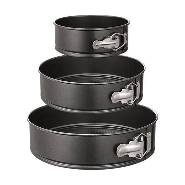 3-Piece 10-Inch Carbon Steel Springform Baking Pan Set - Black