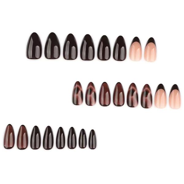 Brown Gradient Decorative Nail Art Almond False Nails
