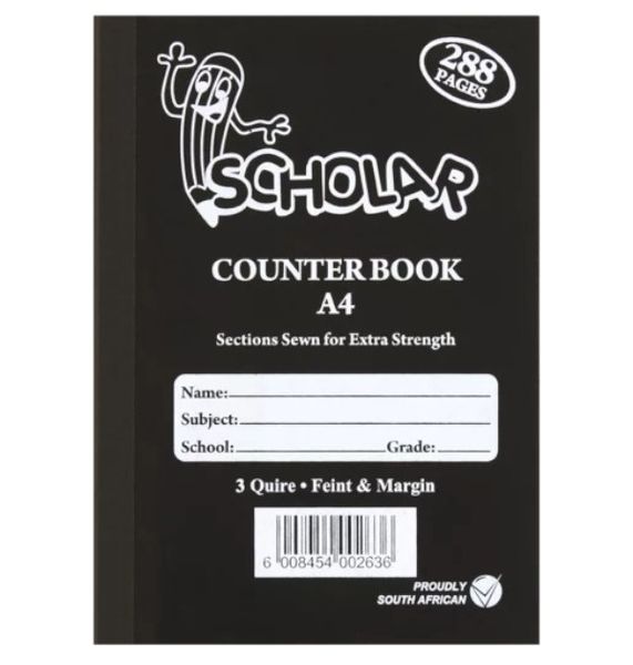 Scholar A4 Feint &amp; Margin Hardcover Writing Counter Book Stitched 288 Page