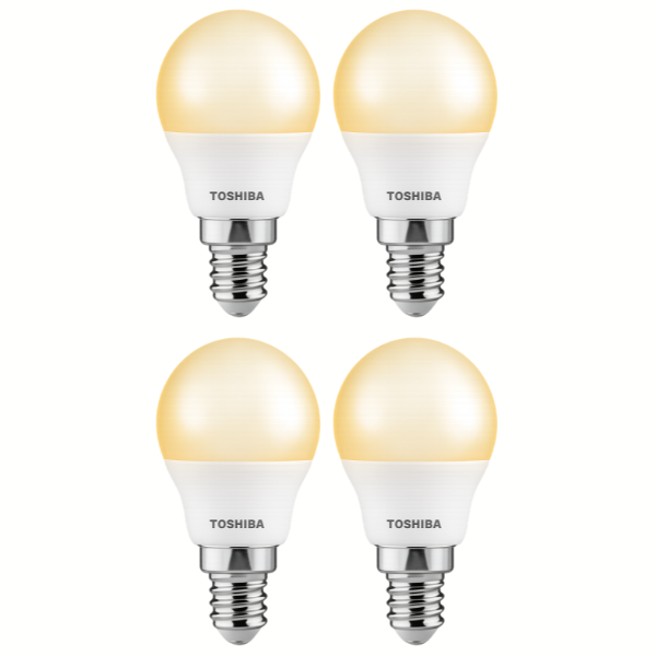 TOSHIBA E14 G45 Golfball LED Light Bulb 5W Cool White 4000K - 4 Pack
