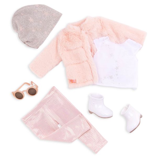 Our Generation Deluxe Doll Outfit - Pink Fur Coat Fancy &amp; Furry