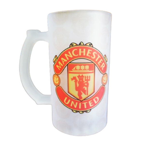 Manchester United Logo Frosted Beer Mug 470ml with Tiling Logos