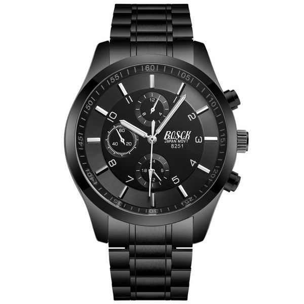 BOSCK Men Sports Style Quartz Watch Stainless Steel Waterproof Mens Watches
