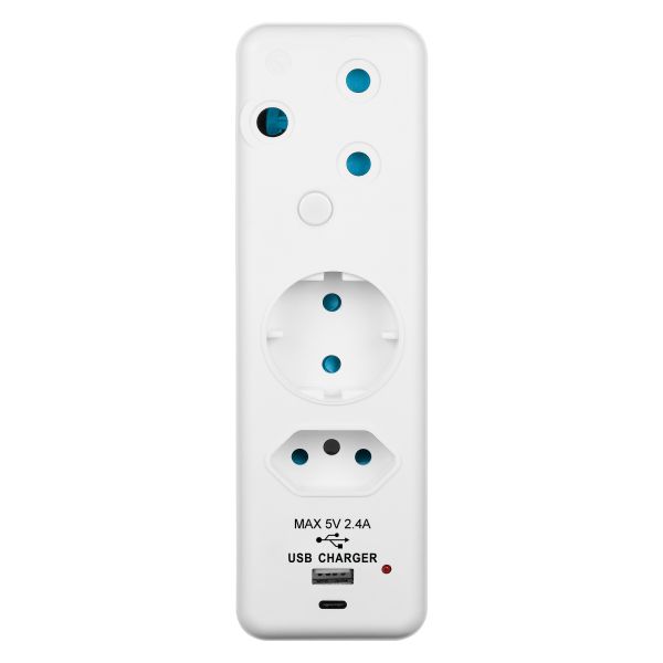 Switched 3 PIN Adaptor -1 x16A, 1x 10A, 1x 5A Euro+5V, 2.4A Type C &amp; Type A