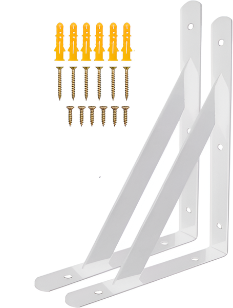 White Steel Shelf Brackets - Strong &amp; Reliable Support (Set of 2)