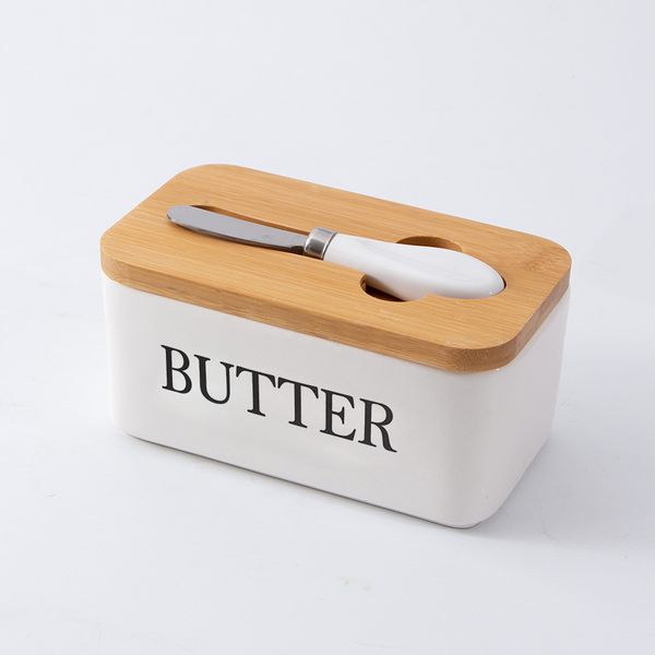 Ceramic Butter Dish with Lid and Knife