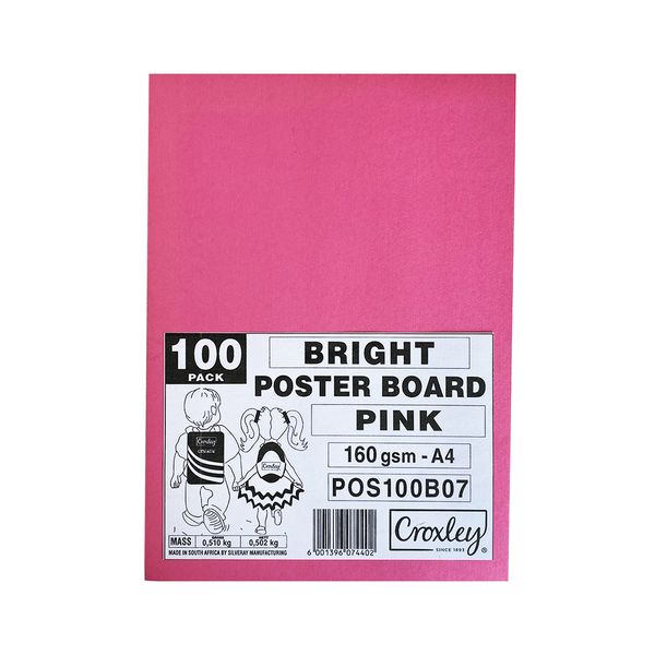 CROXLEY Bright Poster Boards 160gsm A4 Pack 100's Pink