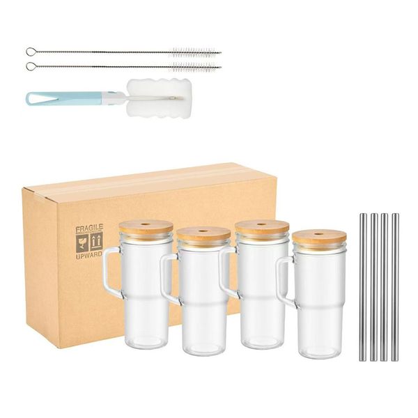 24oz Glass Cup with Handle Lid and Straw, Iced Coffee Cups Modern Glass