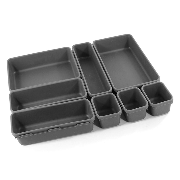 Set Of 8 Pcs Divider Trays Desk Drawer Organizer - Grey