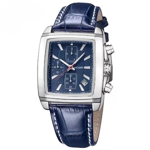 MEGIR - Water Resistant Formal Quartz Watch With PU Leather Strap - Blue
