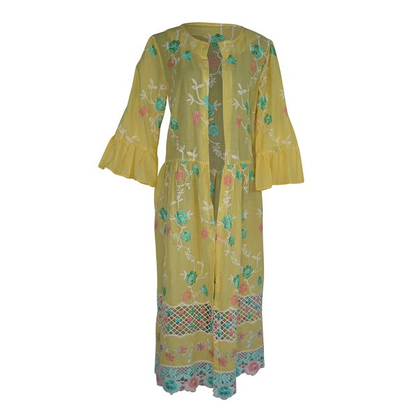 Embroidered Overlay Coat with Frill Sleeves