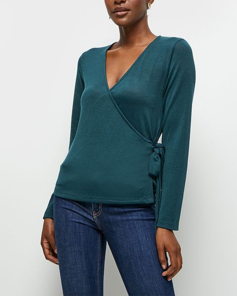 Women's Edit Textured Cut &amp; Sew Wrap Tee - Dark Teal