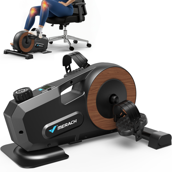 MERACH Quiet Magnetic Mini Under Desk Exercise Bike with 2 Resistance Bands