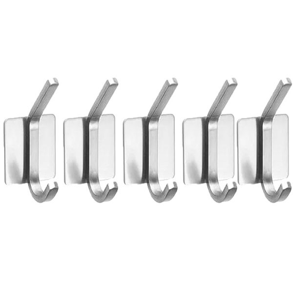 5Pieces Stainless Steel Adhesive Hooks - Heavy-Duty for Bathroom/Kitchen