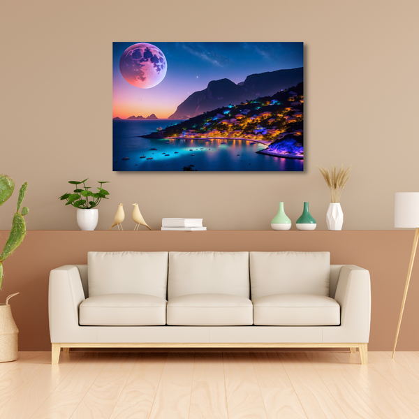 Canvas Wall Art - Moonlight Over The Island Art