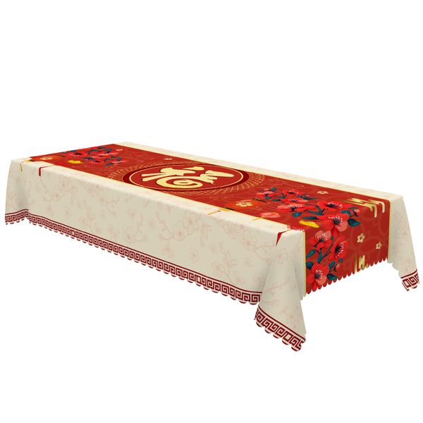 Tablecloth - New Year's design, rectangular, red, 152x305cm,10-12 Seater