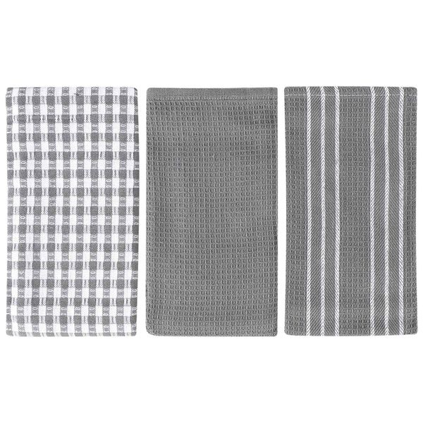 Towels,Natural Cotton,18 x 25 Inch,3 Pack,White with Grey Stripe
